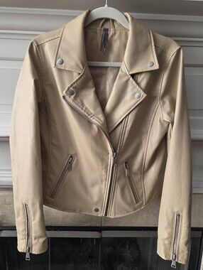 Anthropologie Saige Faux Leather Moto Jacket Sand Beige Size M
